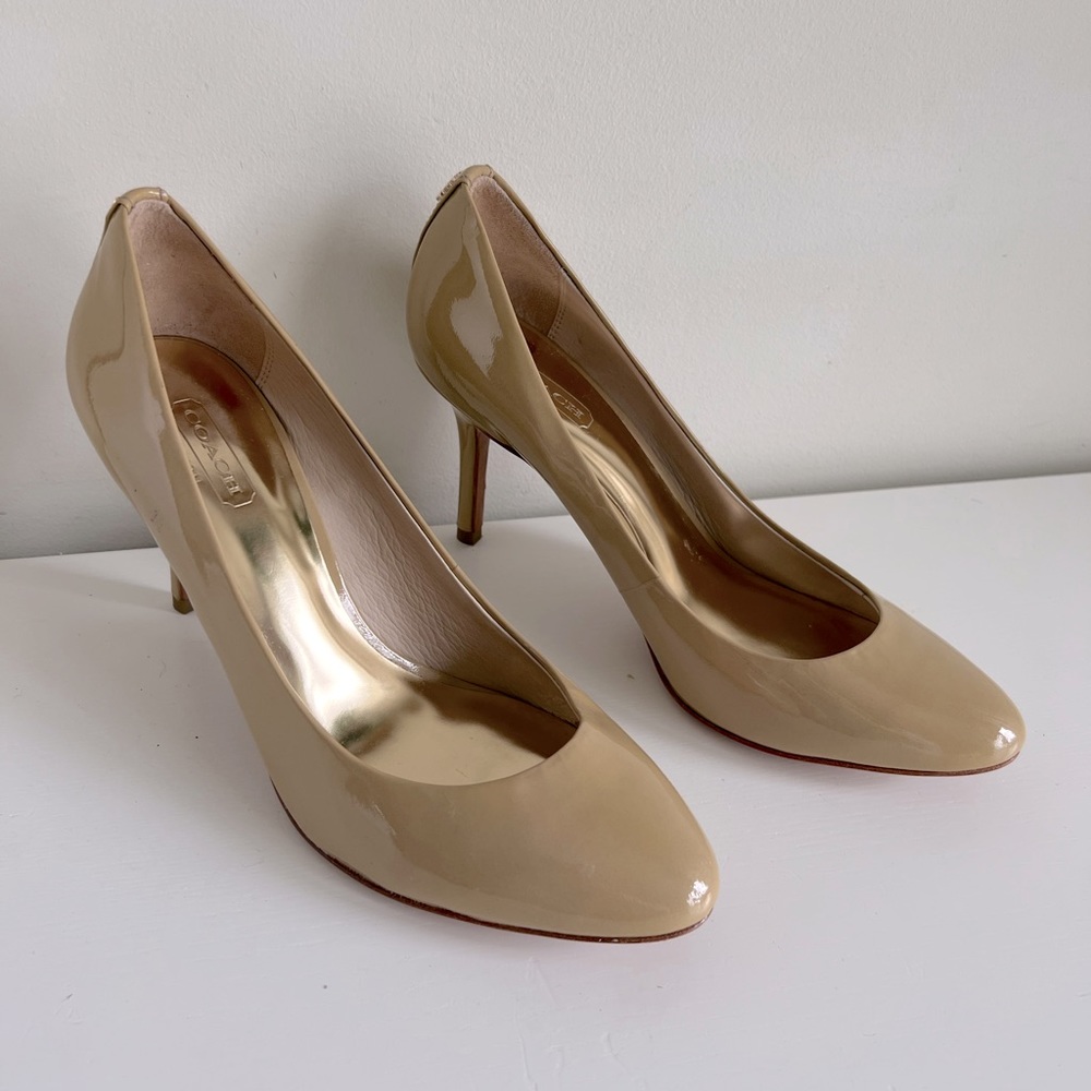 Coach Stilleto Nude Pump Heels US 7.5 Patent Leather